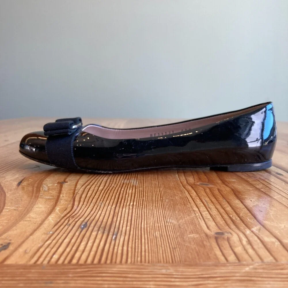 Ferragamo $780 Black Patent Leather Varina Ballet Flats Shoes - Sz 7.5 - 0803XL